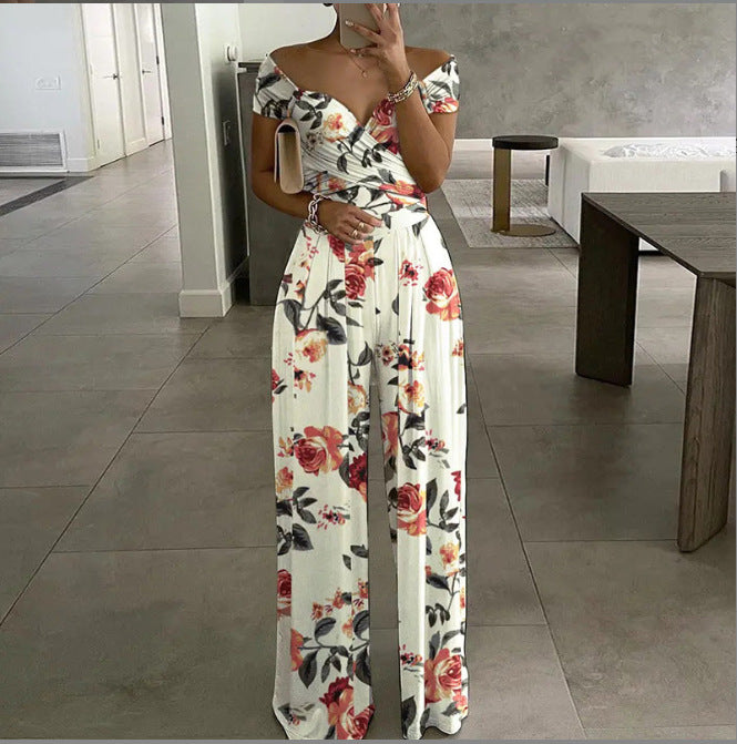 Women's Fashion Printed Temperament Commute Casual High Jumpsuits