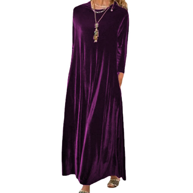 Gold Veet Slimming Temperament Crew Neck Dresses