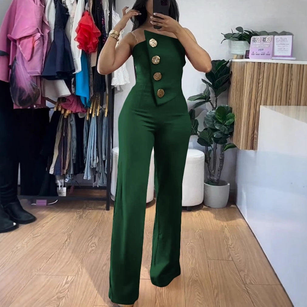 Women's Summer Sexy Tube Fastener Decoration Jumpsuits