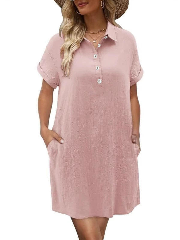 Women's Summer Casual Short-sleeved Button Beach Dress Dresses