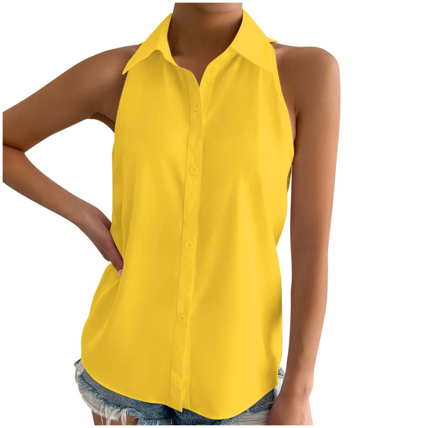 Women's Button-down Shirt Sleeveless Basic Casual Solid Blouses
