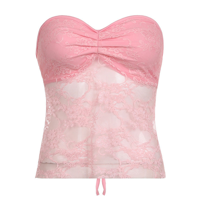 Lace Pleating Tube Sexy Big Backless Tops