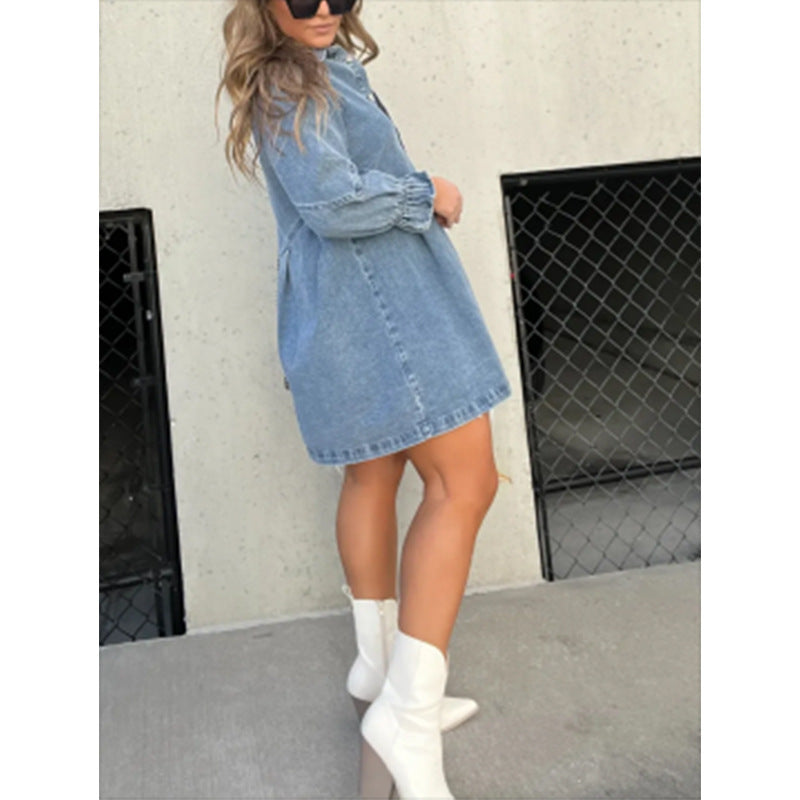 Shirt Denim Lantern Sleeve Loose Dress Skirts