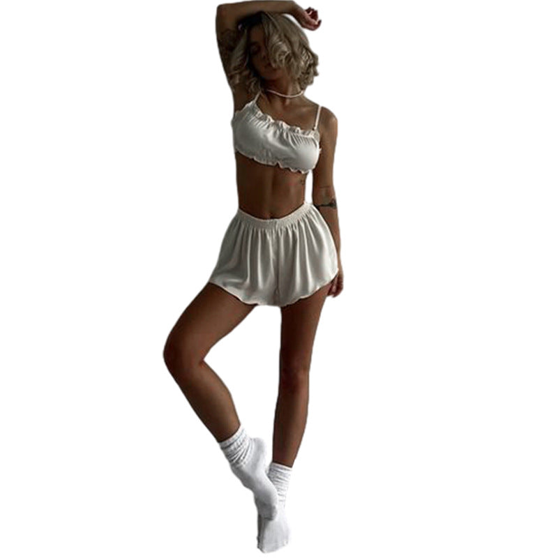 Women's Sexy Sweet Sling Pajamas Solid Color High Suits