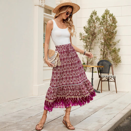 Rayon Positioning Printed Bohemian Holiday Seaside Skirts