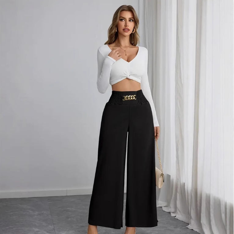 Waist Slimming Temperament Commute Solid Color Pants