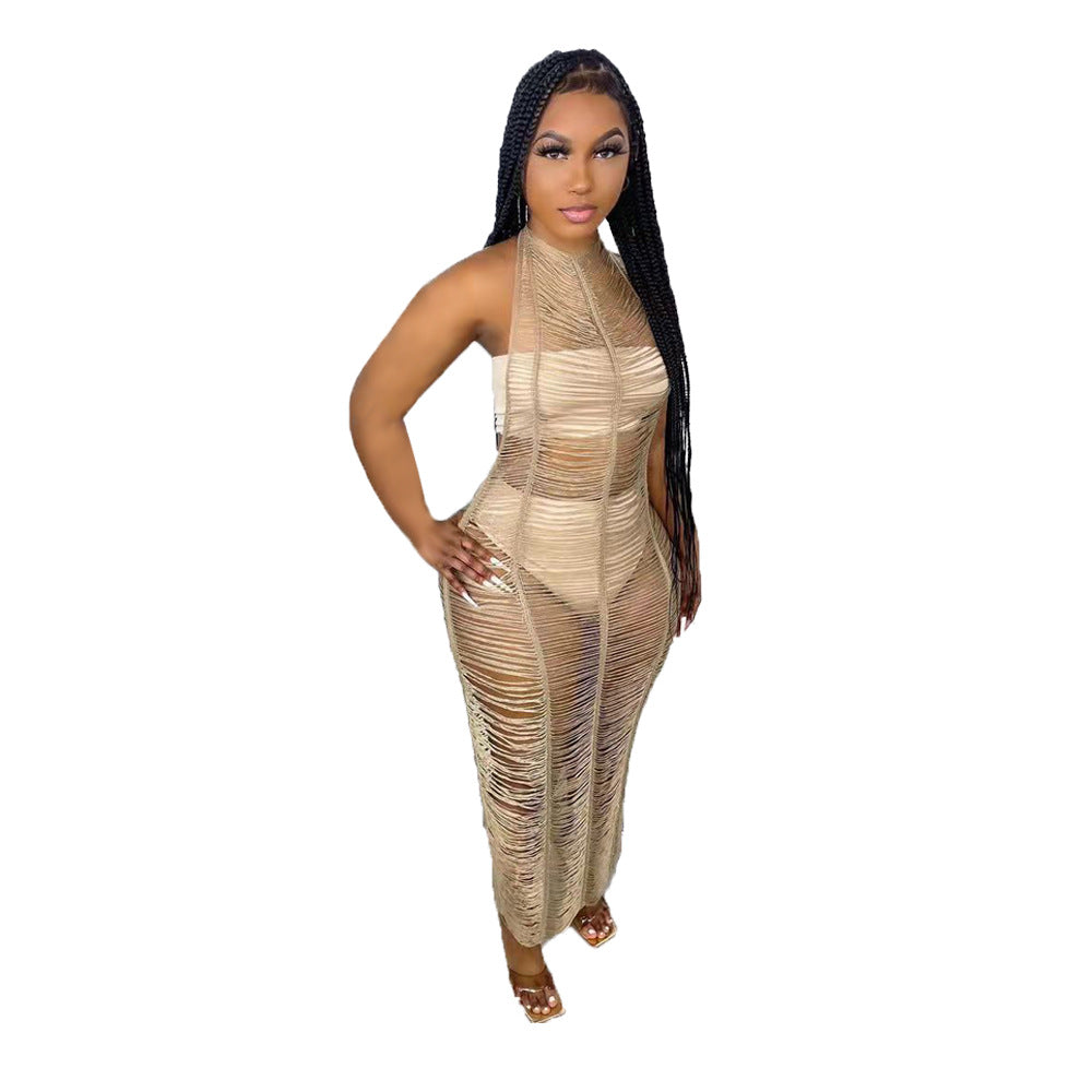 Women's Sexy Solid Color Knitted Beach Dress Dresses