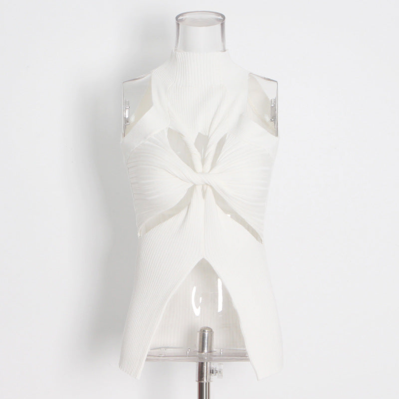 Women's Sexy Style Turtleneck Sleeveless Irregular With Personality Hollow Tops