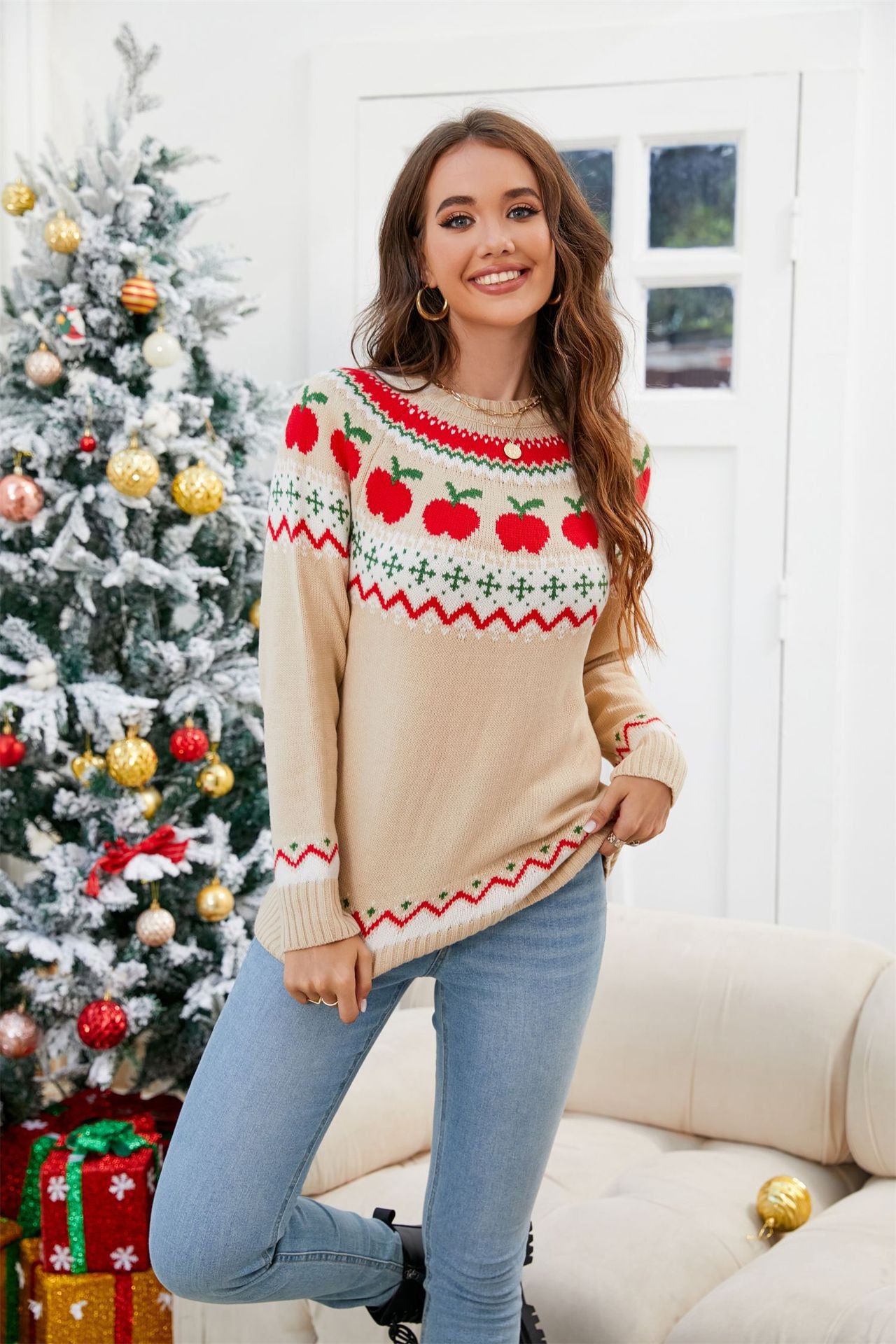 Women's Spring Christmas Tree Printed Pullover Fashion Sweaters