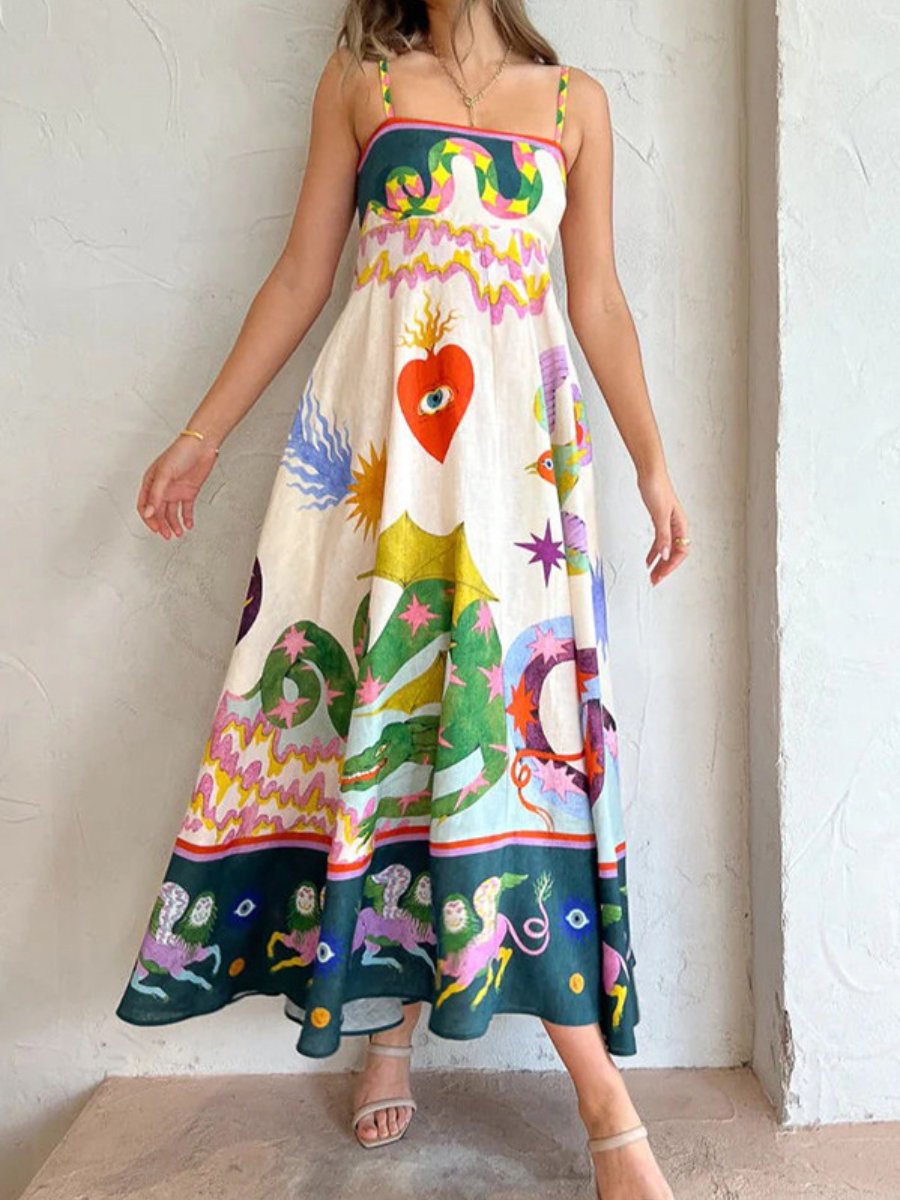 Women's Autumn Elegant High Waist Print Sling Clothing