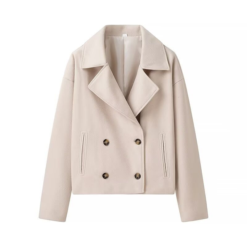 Autumn French Style Lapel Double Breasted Woolen Coats