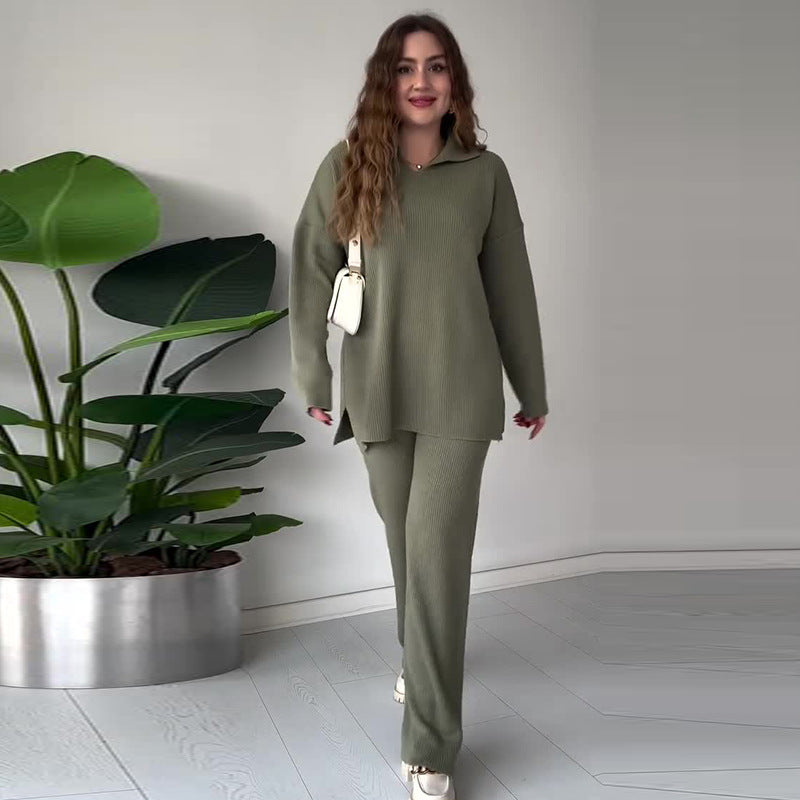 Women's Color Loose Slit Hemline At Hem Two-piece Suits