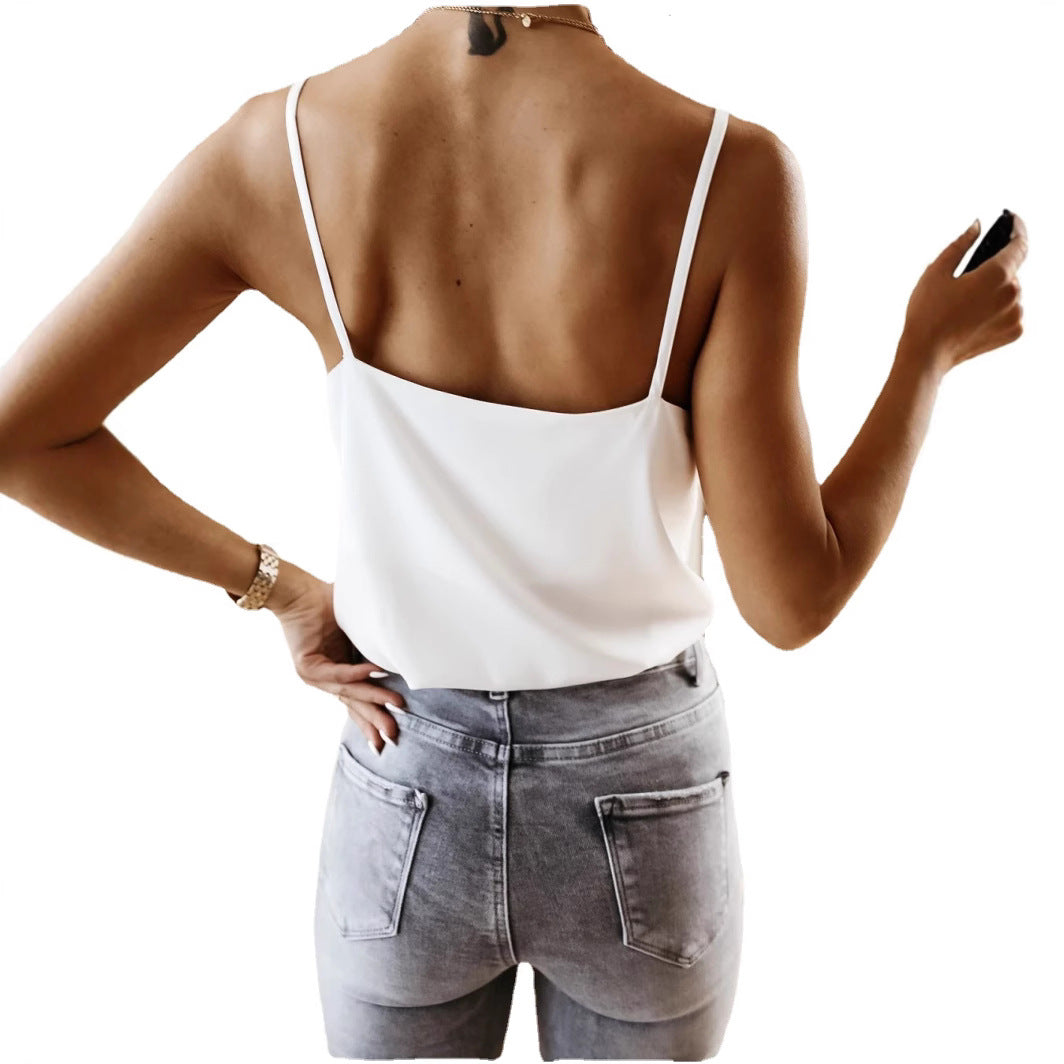 Color Sling Summer Lace Patchwork Low-cut Tops