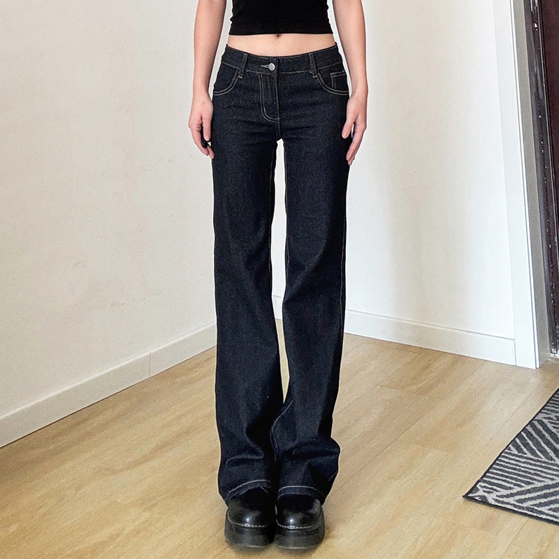 Women's Blue Letters Embroidered Slim Fit Hot Low Jeans