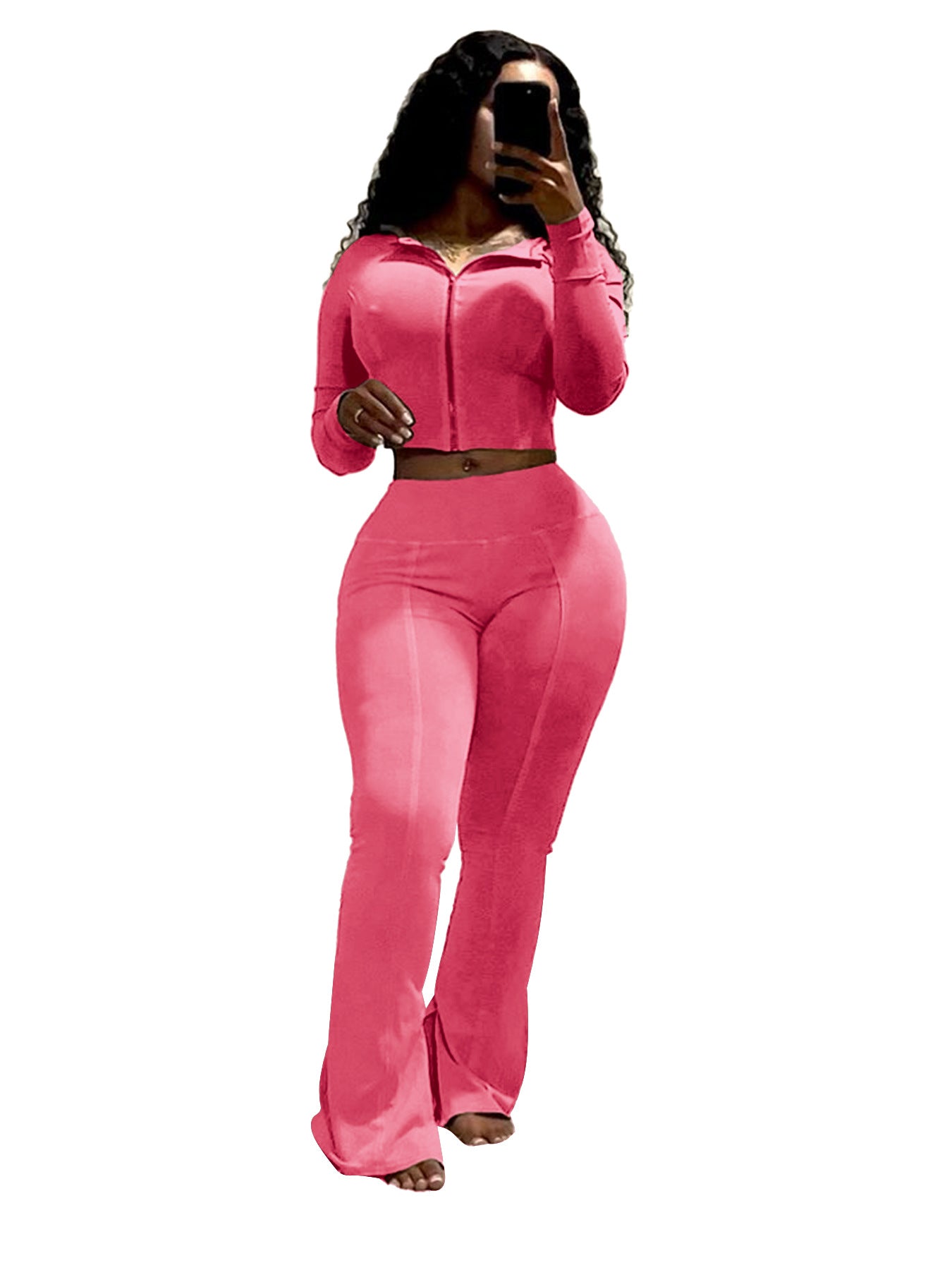 Women's Washed Old Hooded Bell-bottom Two-piece Casual Suits