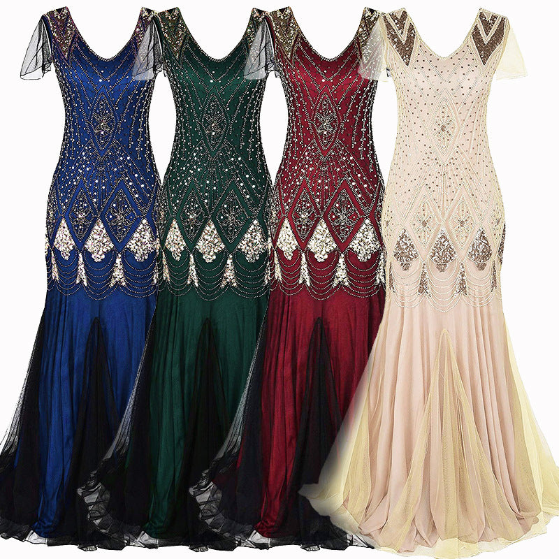 Women's Retro Sequined Dress Banquet Light Luxury Evening Dresses