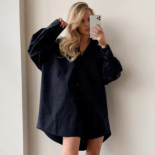 Autumn Loose Lapel Long Sleeves White Blouses