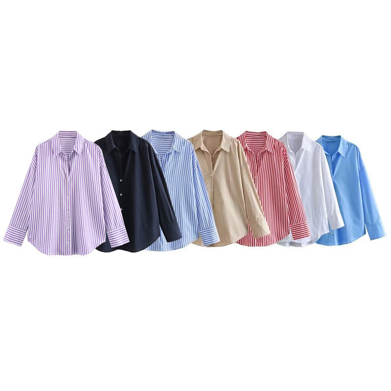 Women's Autumn Printed Silk Satin Texture Drape Blouses