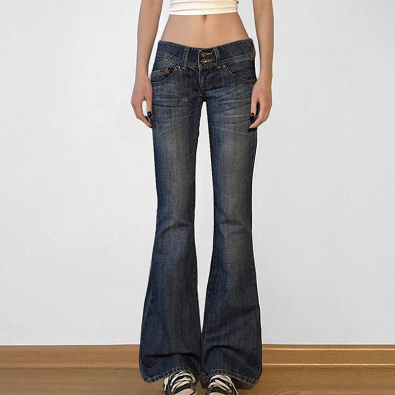 American Style Retro Overalls Pocket Denim Trousers Washed Jeans
