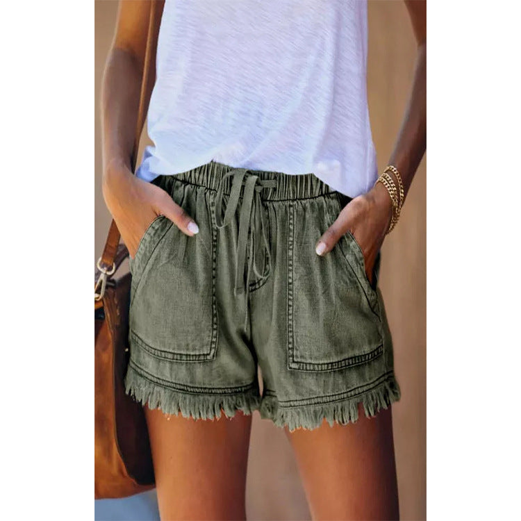 Women's Summer Elastic Waist Drawstring Casual High Slimming Shorts