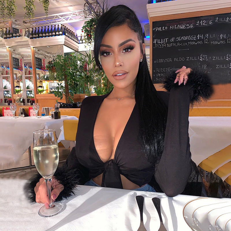 Women's Spring Long-sleeved T-shirt With Exposed Umbilical Blouses