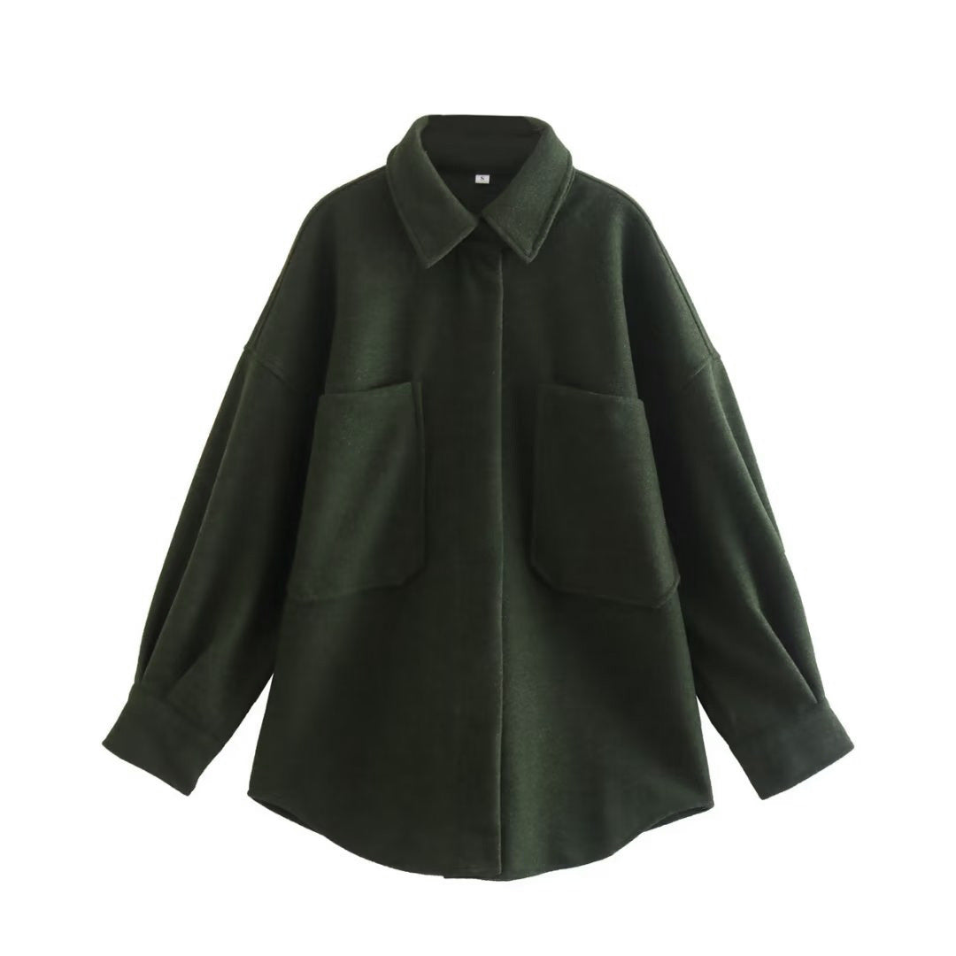 Gothic Autumn Woolen Shirt Dark Green Coats