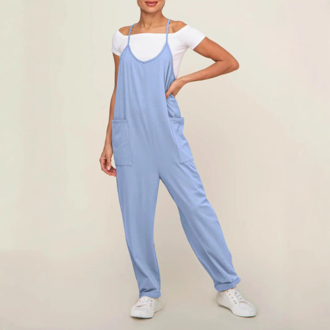Women's Fat Hip Pocket Sling Adjustable Buckle Jumpsuits