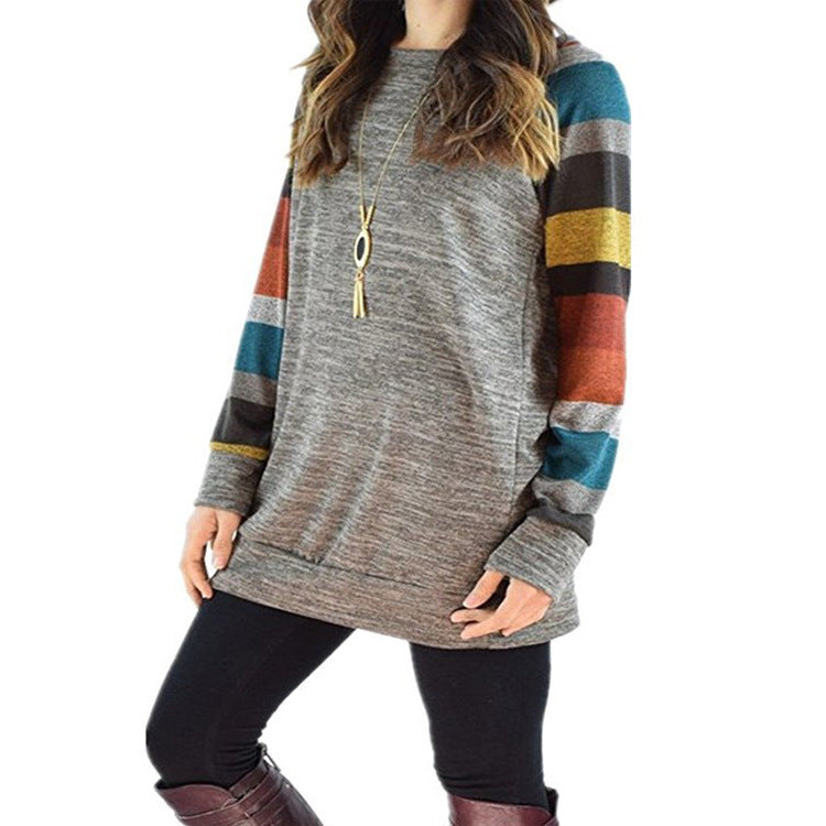 Women's Long Sleeve Color Matching Round Neck Blouses