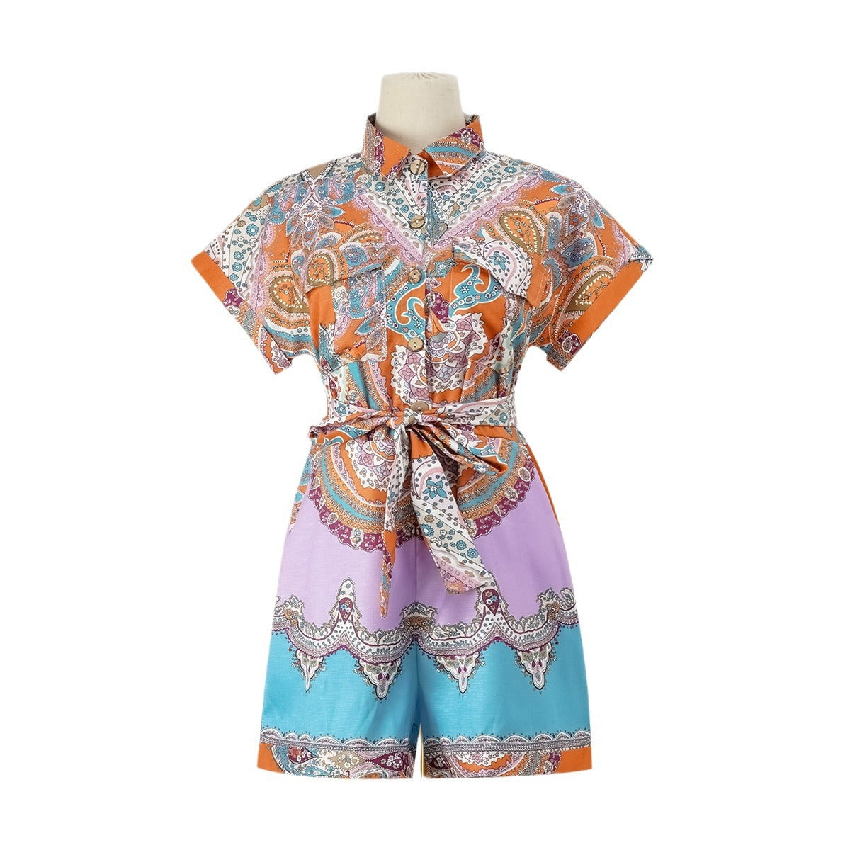 Women's Summer National Style Printed Short-sleeved Jumpsuits