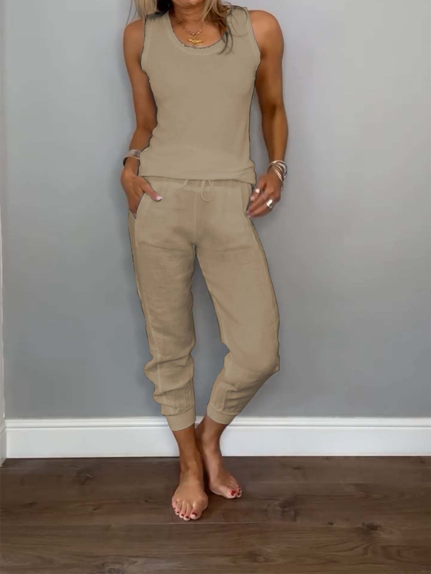 Pretty Versatile Classy Linen Drawstring Casual Suits