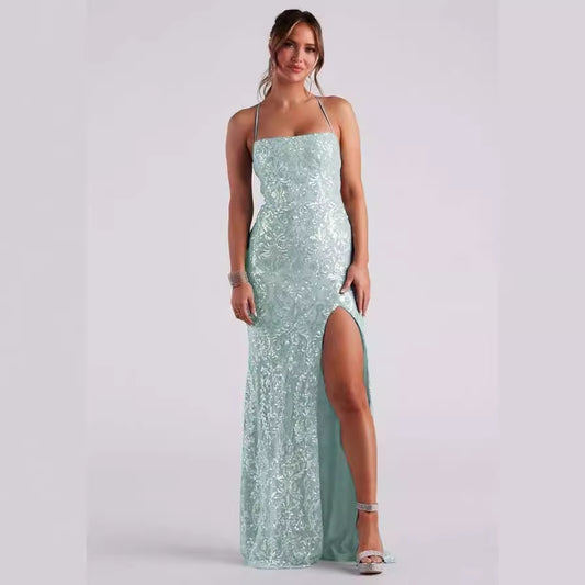 Sexy Sequined Floor-length Dress Elegant Slit Evening Dresses