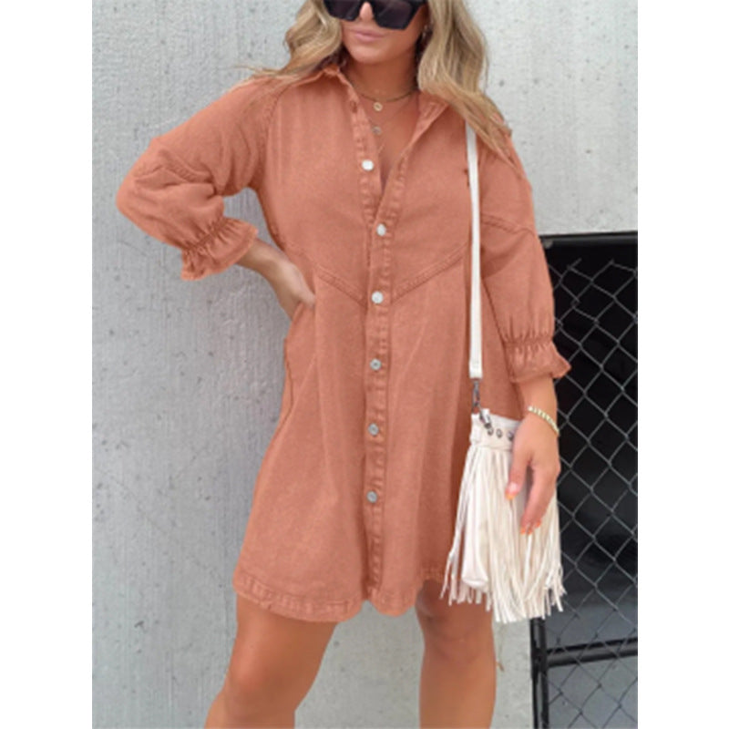 Shirt Denim Lantern Sleeve Loose Dress Skirts