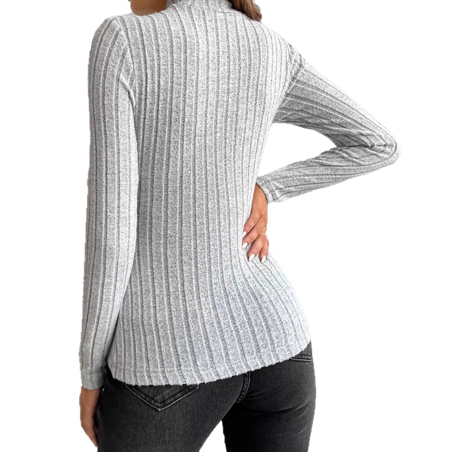 Women's Color Rib Fabric Pullover Long-sleeved Bottoming Shirt Women's Sweater