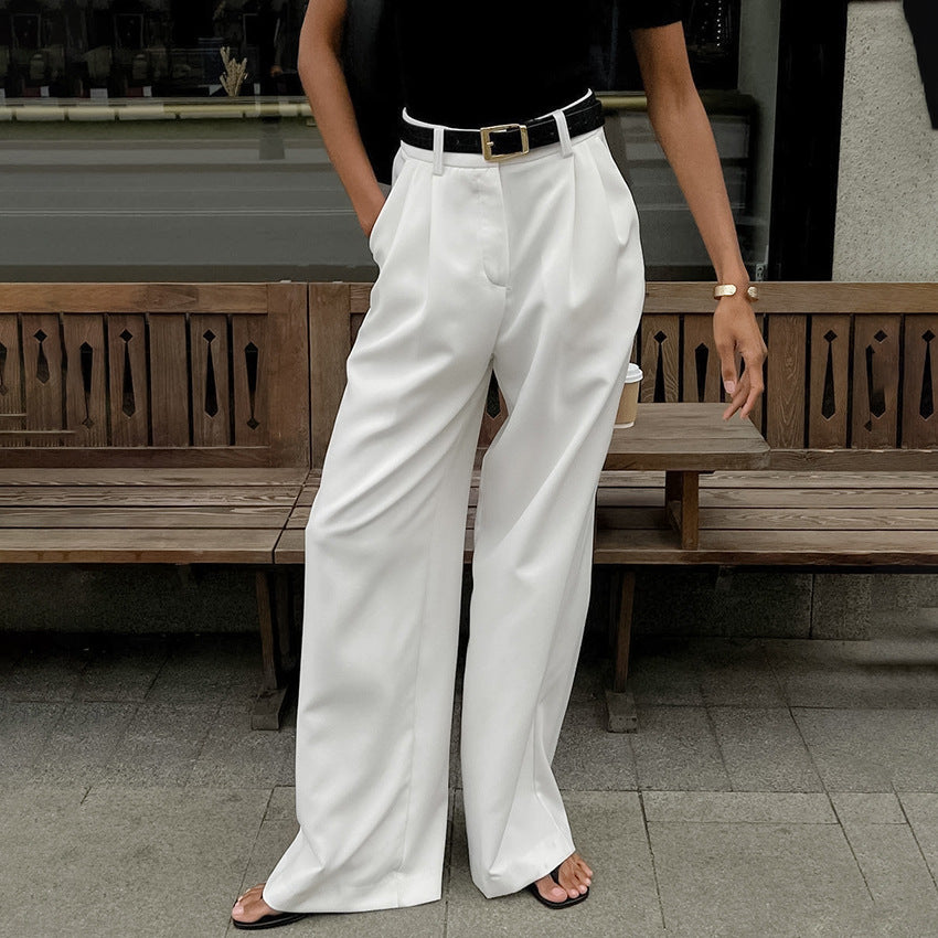 Women's White Trousers Fashionable Simple Casual Loose Clothing