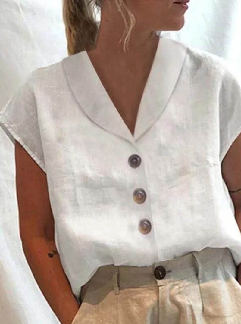Women's Short-sleeved Solid Color Stand-up Collar Shirt Blouses