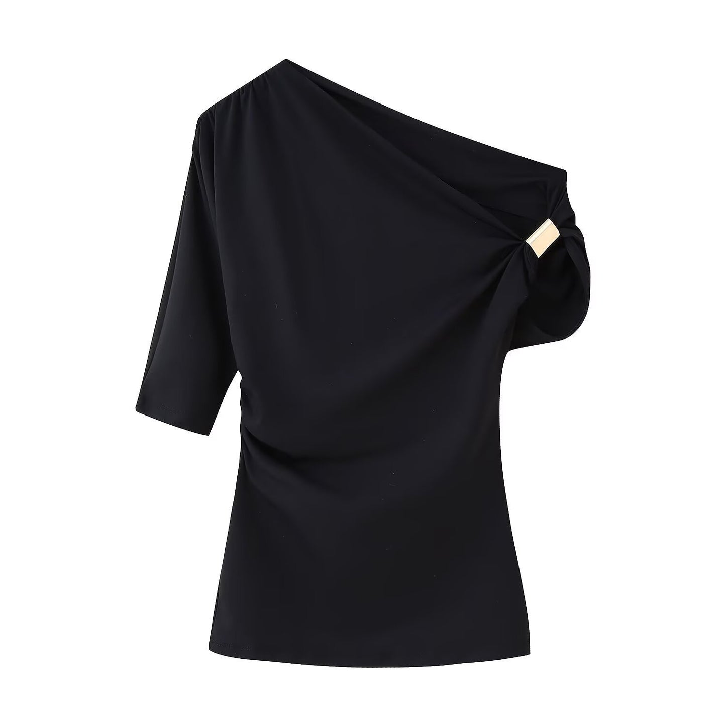 Fashion Pleated Short-sleeved T-shirt Sexy Asymmetric Blouses