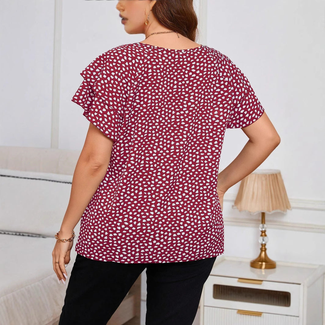 Women's Printed Ruffle Sleeve Slim Fit Comfortable Blouses