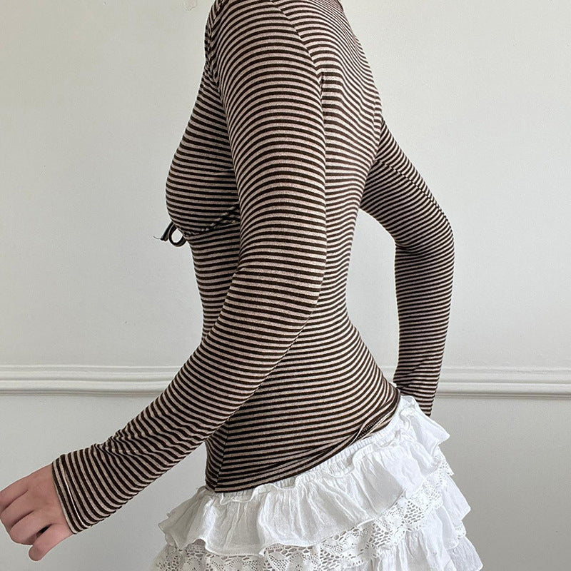 Design Solid Color Hot Pleated Waist Tight Blouses