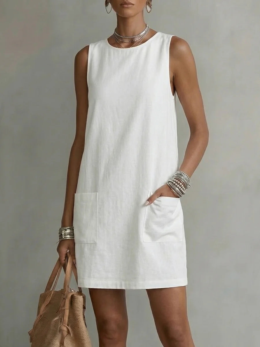 Women's Bohemian Loose-fitting Casual Sleeveless Pocket Solid Dress