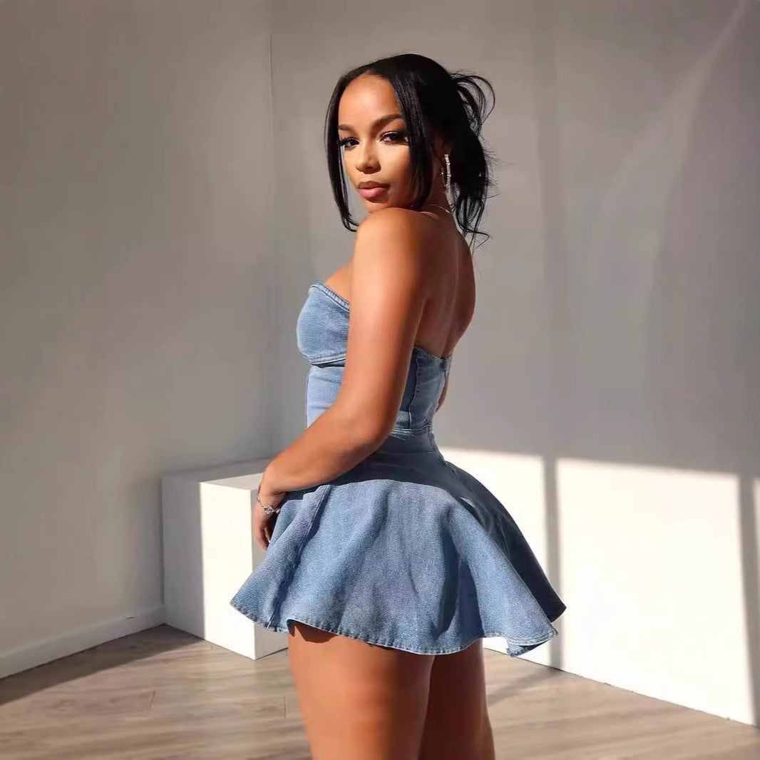 Women's Fashion Temperament Denim Sexy Hot A- Dresses