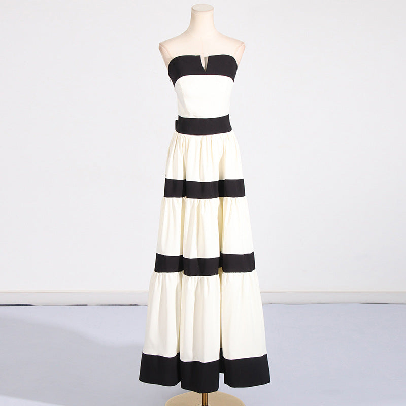 Women's Elegant Long Dress Spring Tube Contrast Dresses