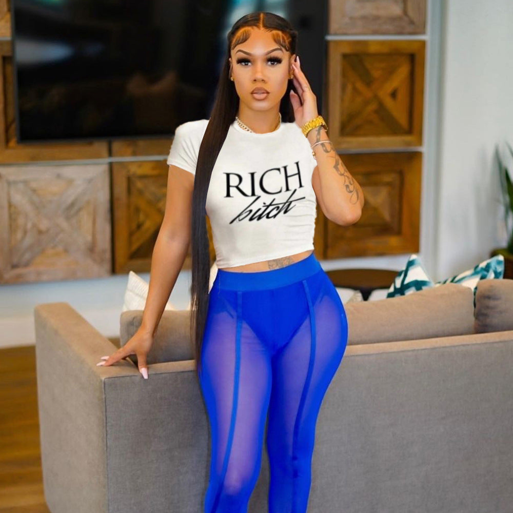 Women's Sexy Hot Midriff Outfit Adhesive Cement Letter Blouses