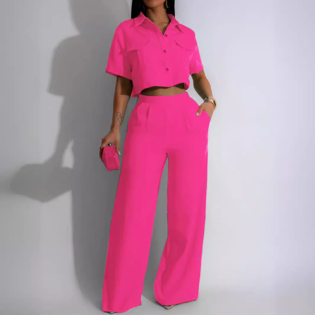 Women's Fashion Polo Collar Sleeve High Waist Suits