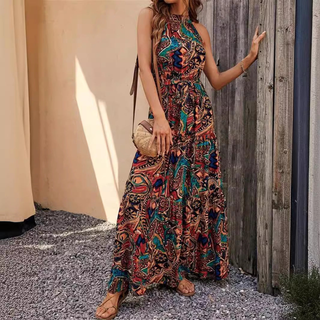 Women's Bohemian Retro Halter Dress Female Dresses