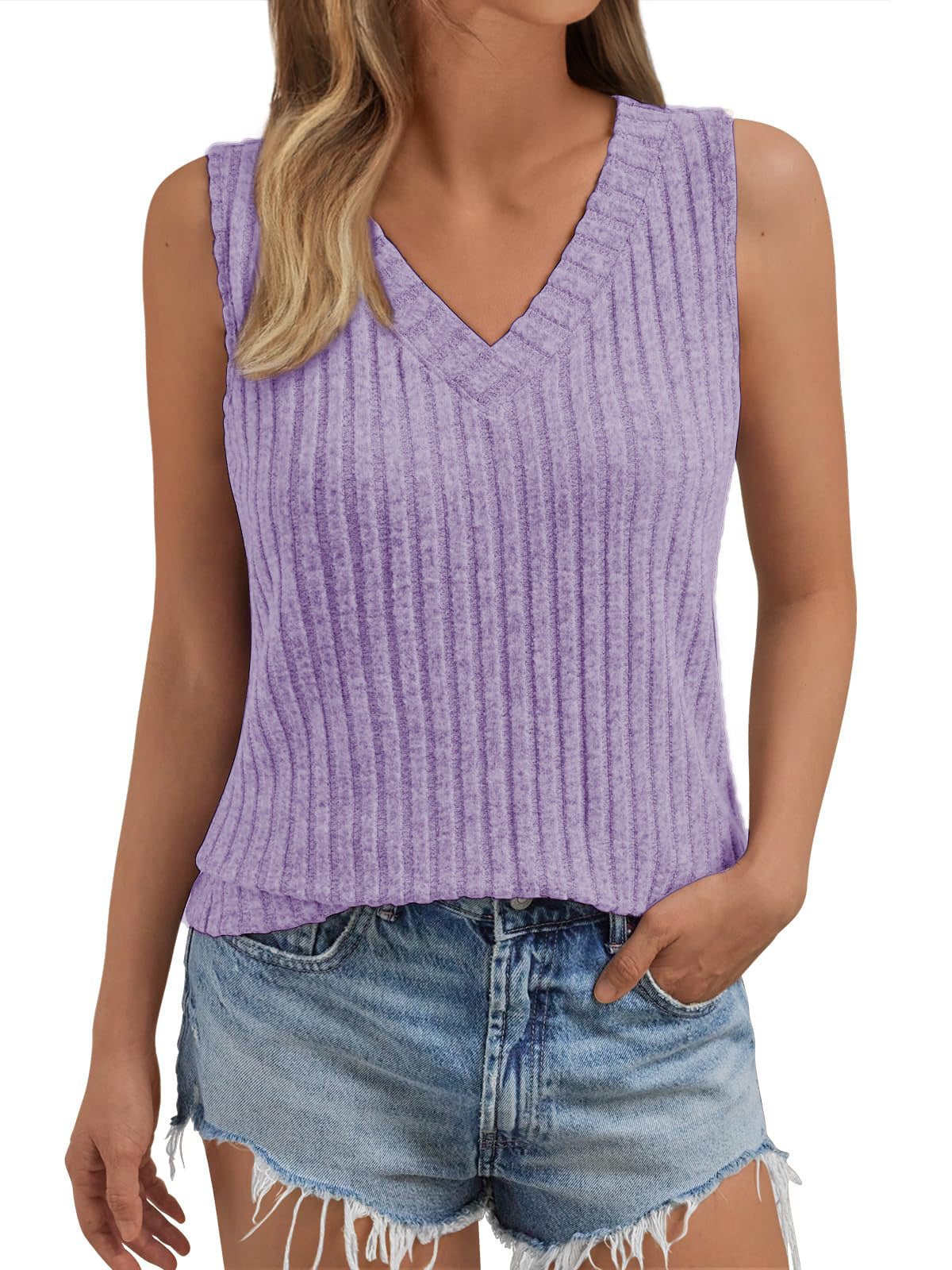 Women's Sleeveless Knitted Large Solid Color Rib Blouses