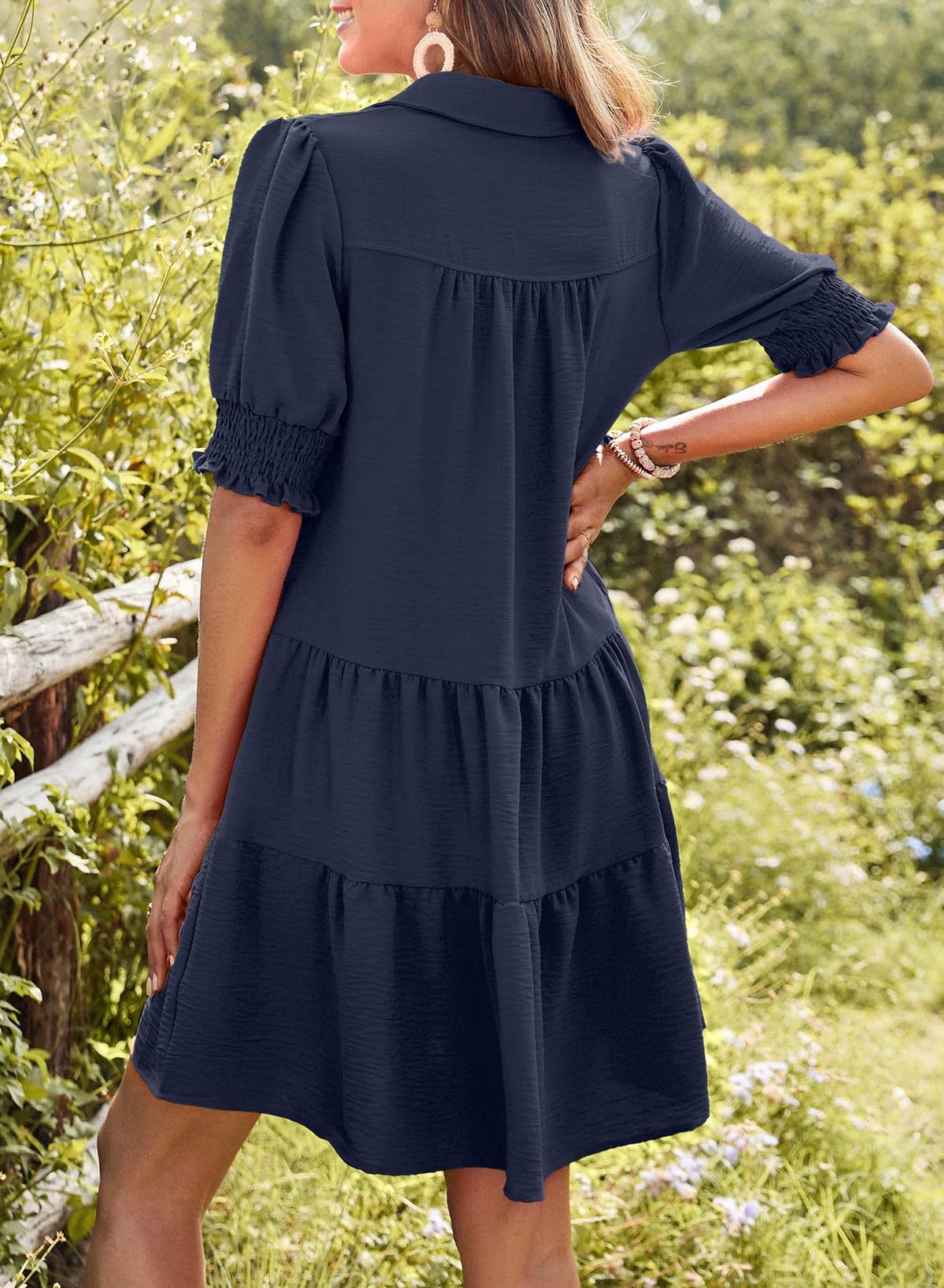 Women's Pleated Solid Color Splicing Package Sleeve Dresses