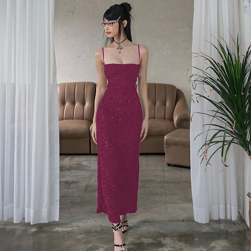 Women's Backless Thin Glittering Hollow Dress Hot Dresses