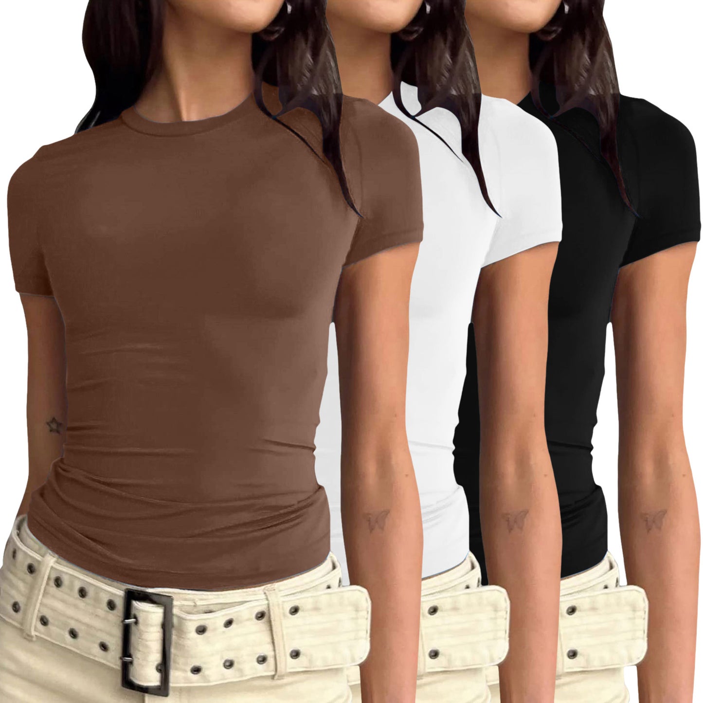 Women's Long-sleeved Solid Color Slim Pullover T-shirt Blouses