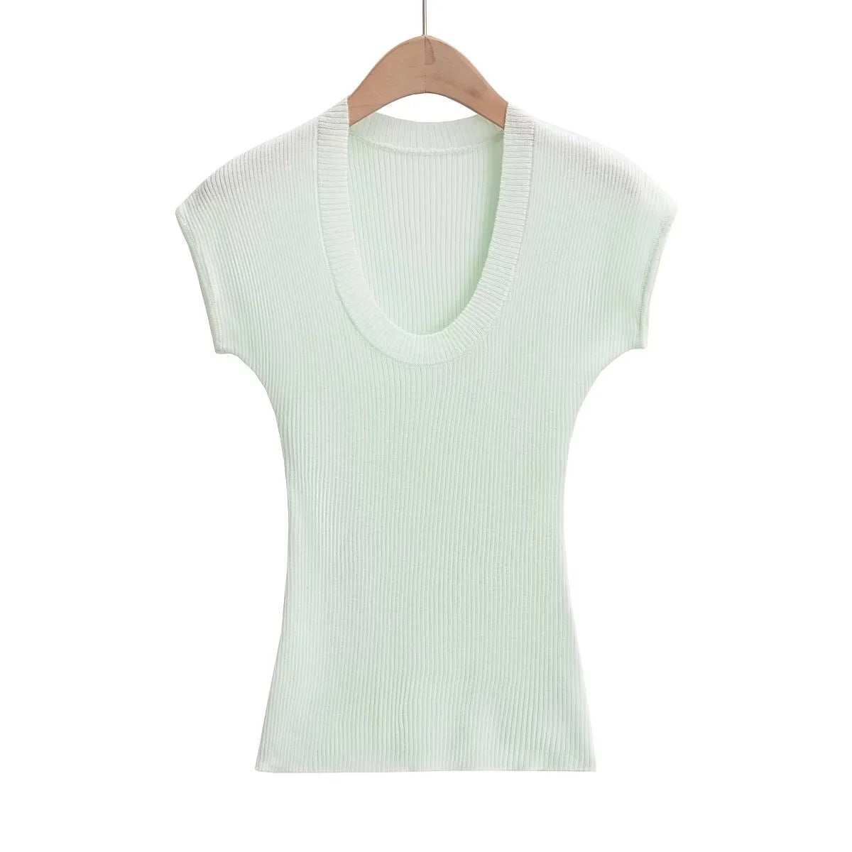 Women's Knitted Short-sleeved Shirt Elastic Slim Fit Blouses