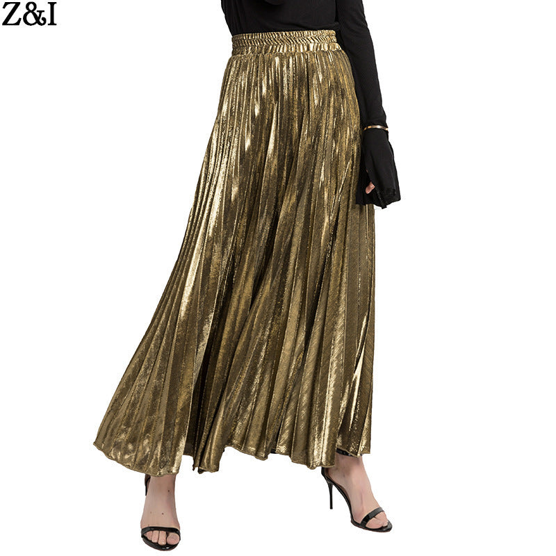 Women's Pleated Long High Waist Big Swing Skirts